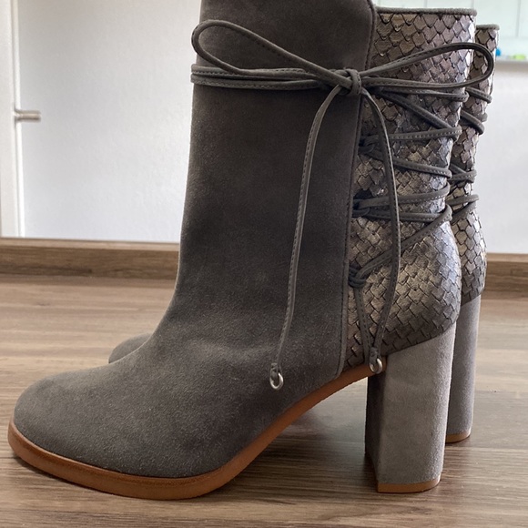 Johnston and Murphy gray suede snakeskin leather block boots - Picture 4 of 10
